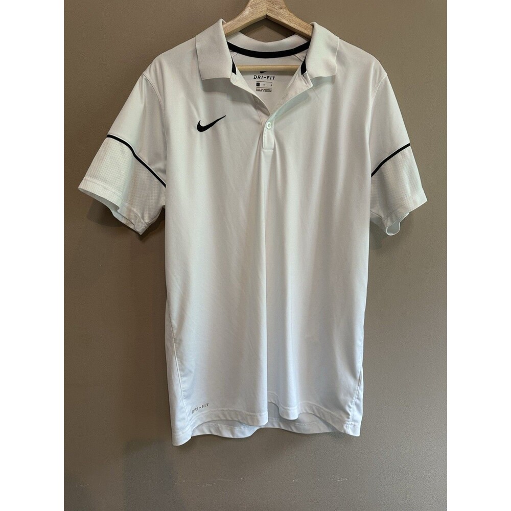 NIKE Dri-fit‎ Men’s Golf Polo Short Sleeved shirt White with Black Logo Sz Large